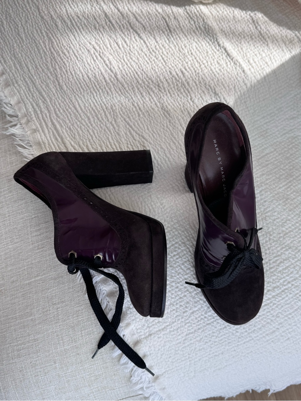 Marc by Marc Jacobs Purple and Black Patent Suede Platform Booties